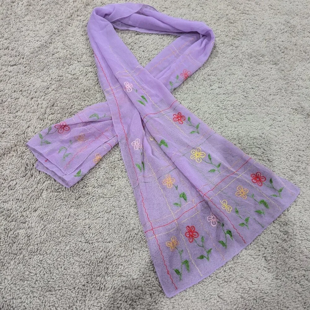 Purple Embroidered Scarf - Picture 1 of 3